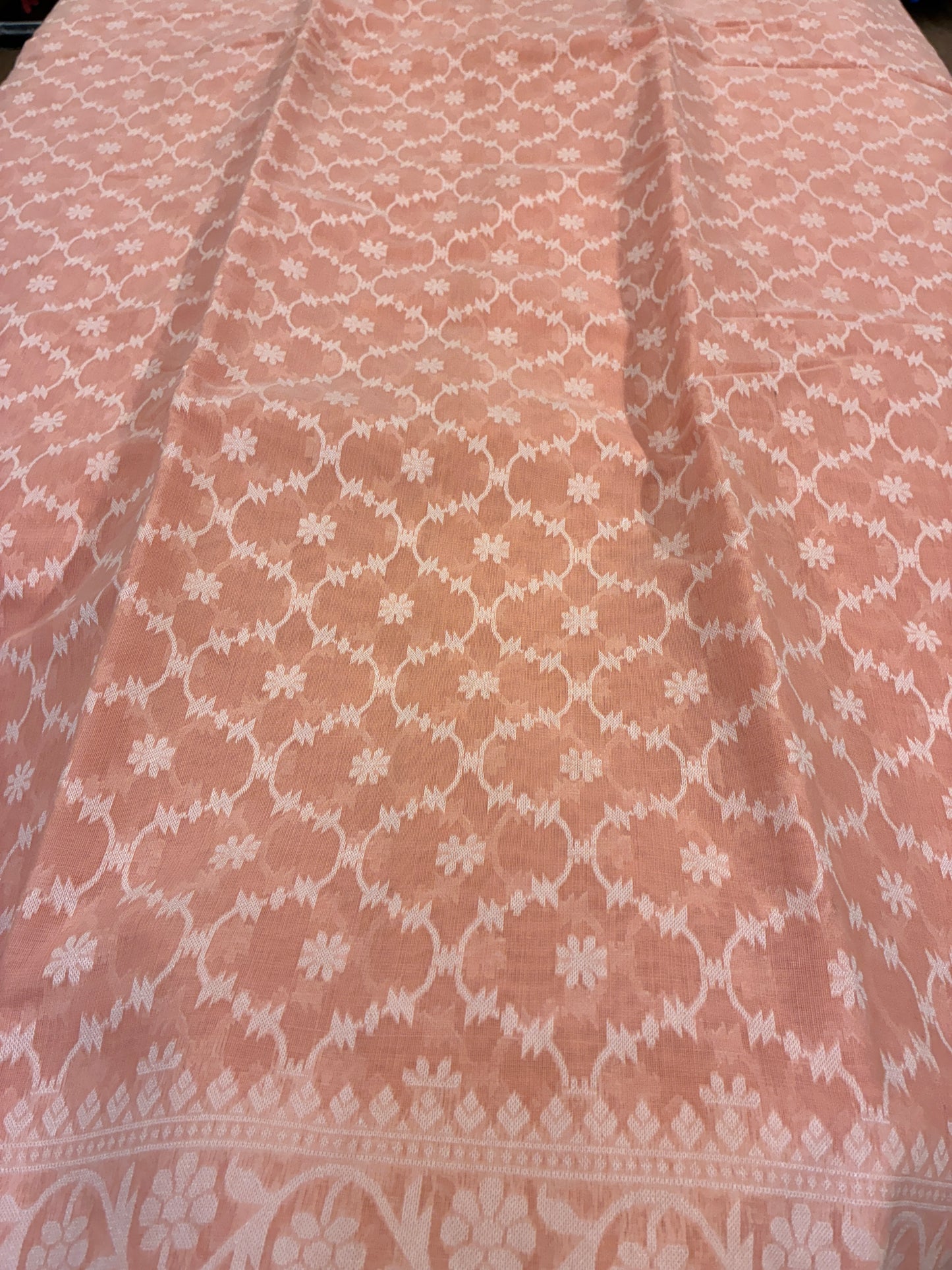 Jamdhani Cotton Saree with Silk thread work (Resham) - Peach