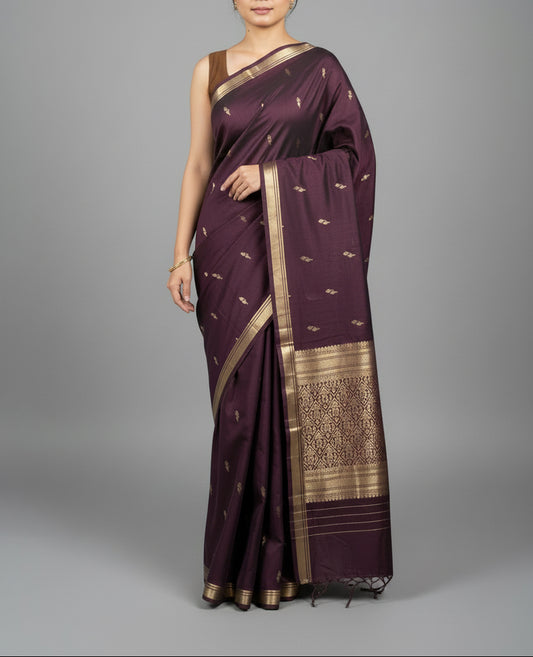 Simple semi silk saree with small border - Coffee Brown