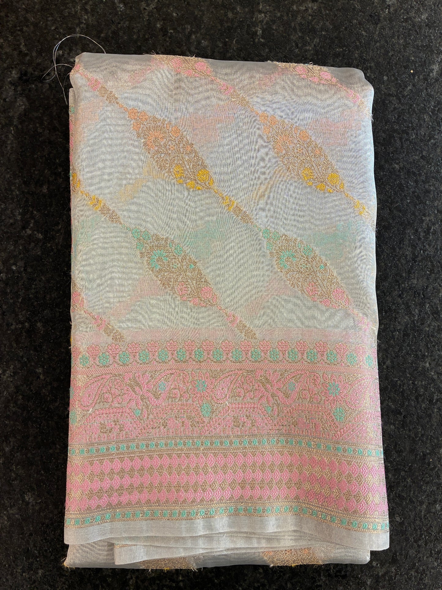 Glam tissue saree with Meena Jalis and Thread work - Pastel Sky blue