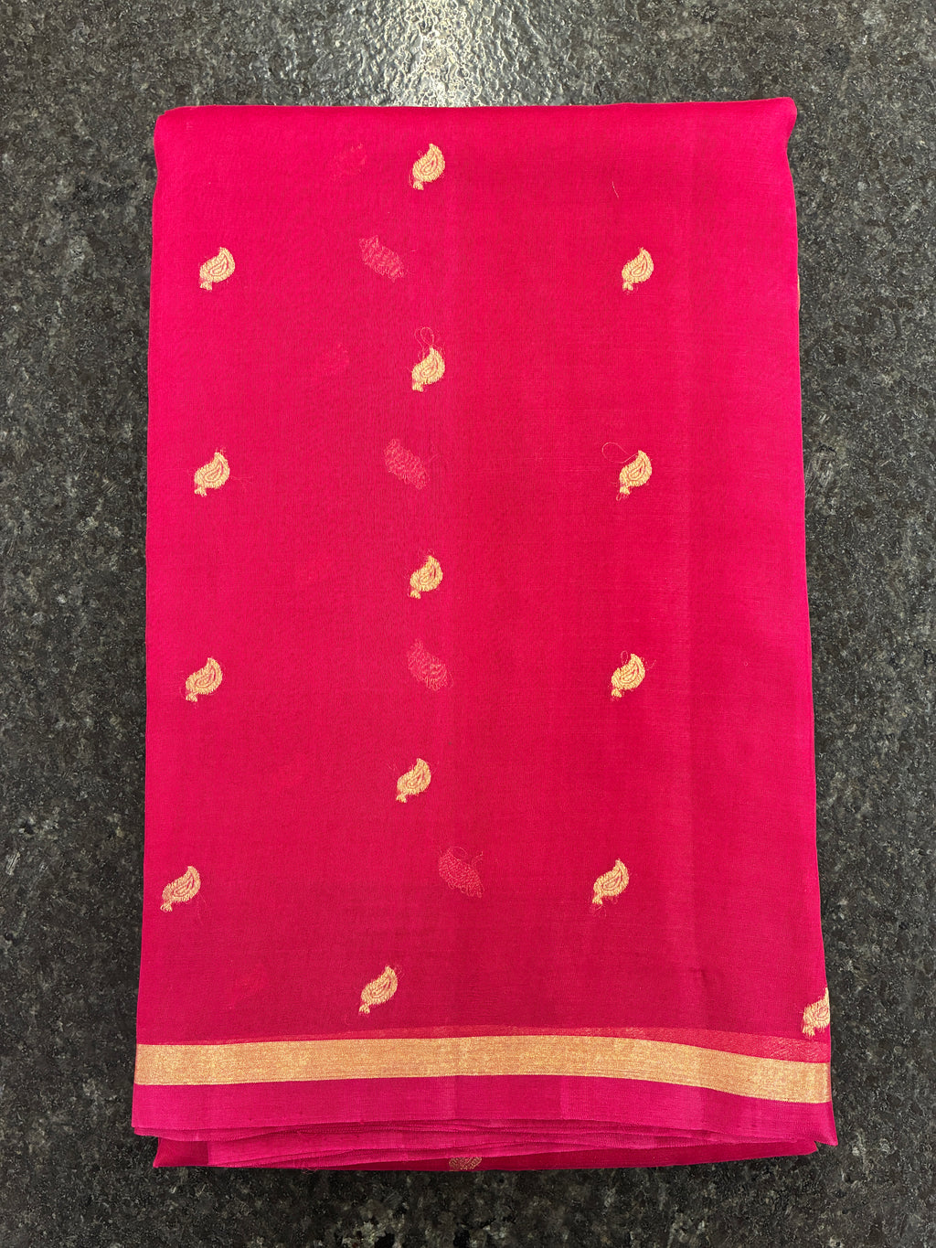 Pure Organza Silk with simple border - Rani Pink