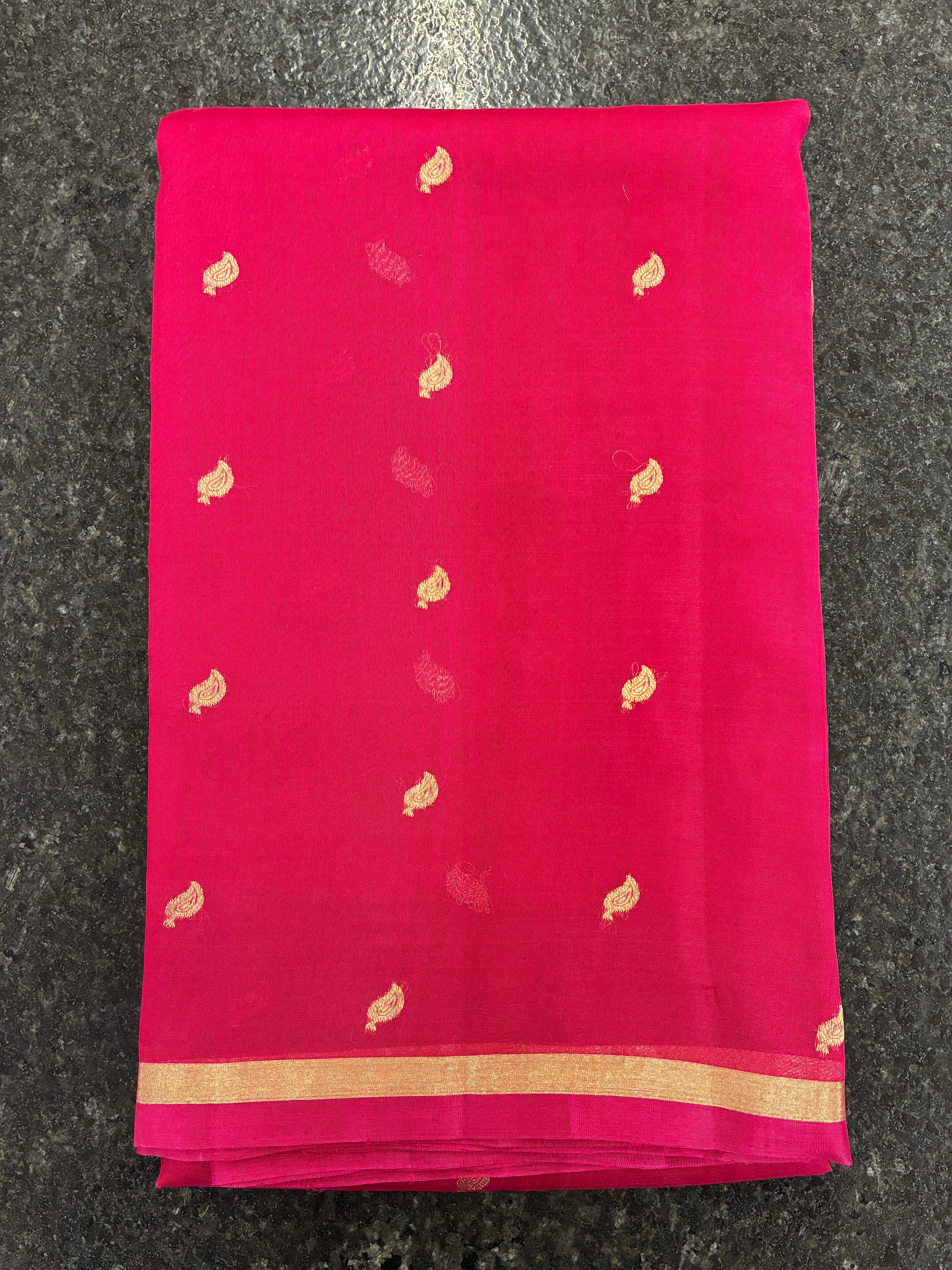 Pure Organza Silk with simple border - Rani Pink
