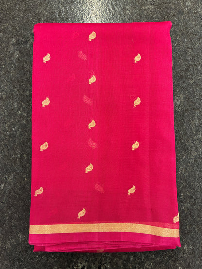 Pure Organza Silk with simple border - Rani Pink