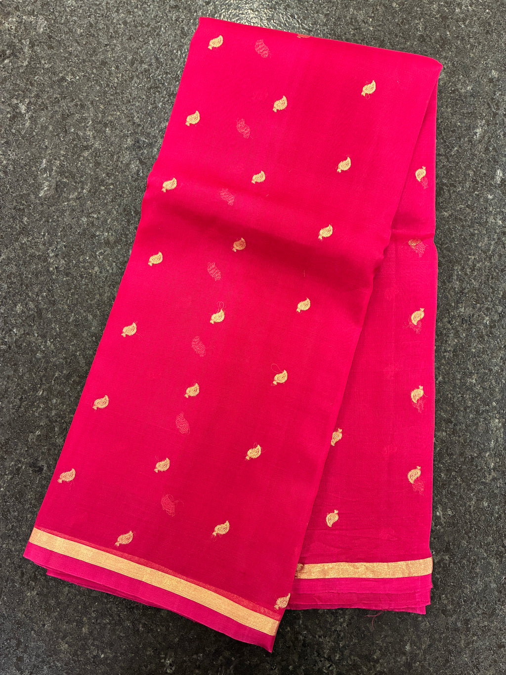 Pure Organza Silk with simple border - Rani Pink