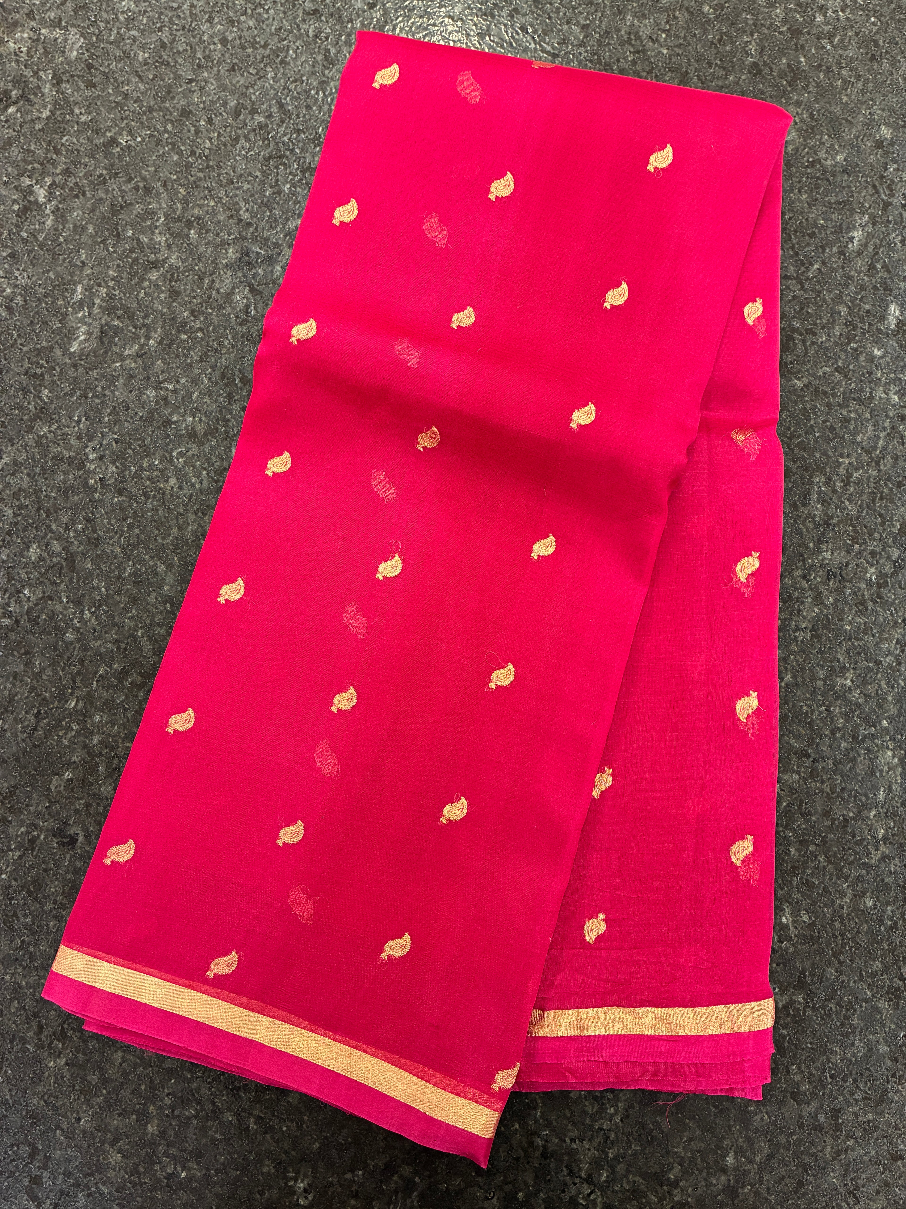 Pure Organza Silk with simple border - Rani Pink