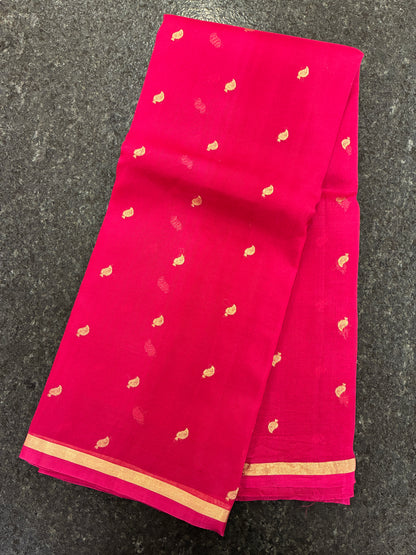 Pure Organza Silk with simple border - Rani Pink