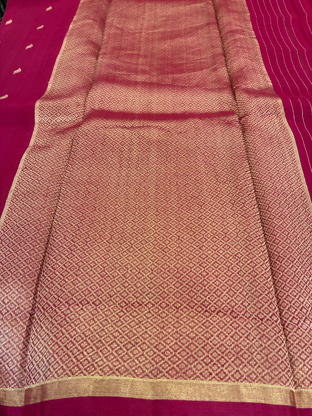 Pure Organza Silk with simple border - Rani Pink