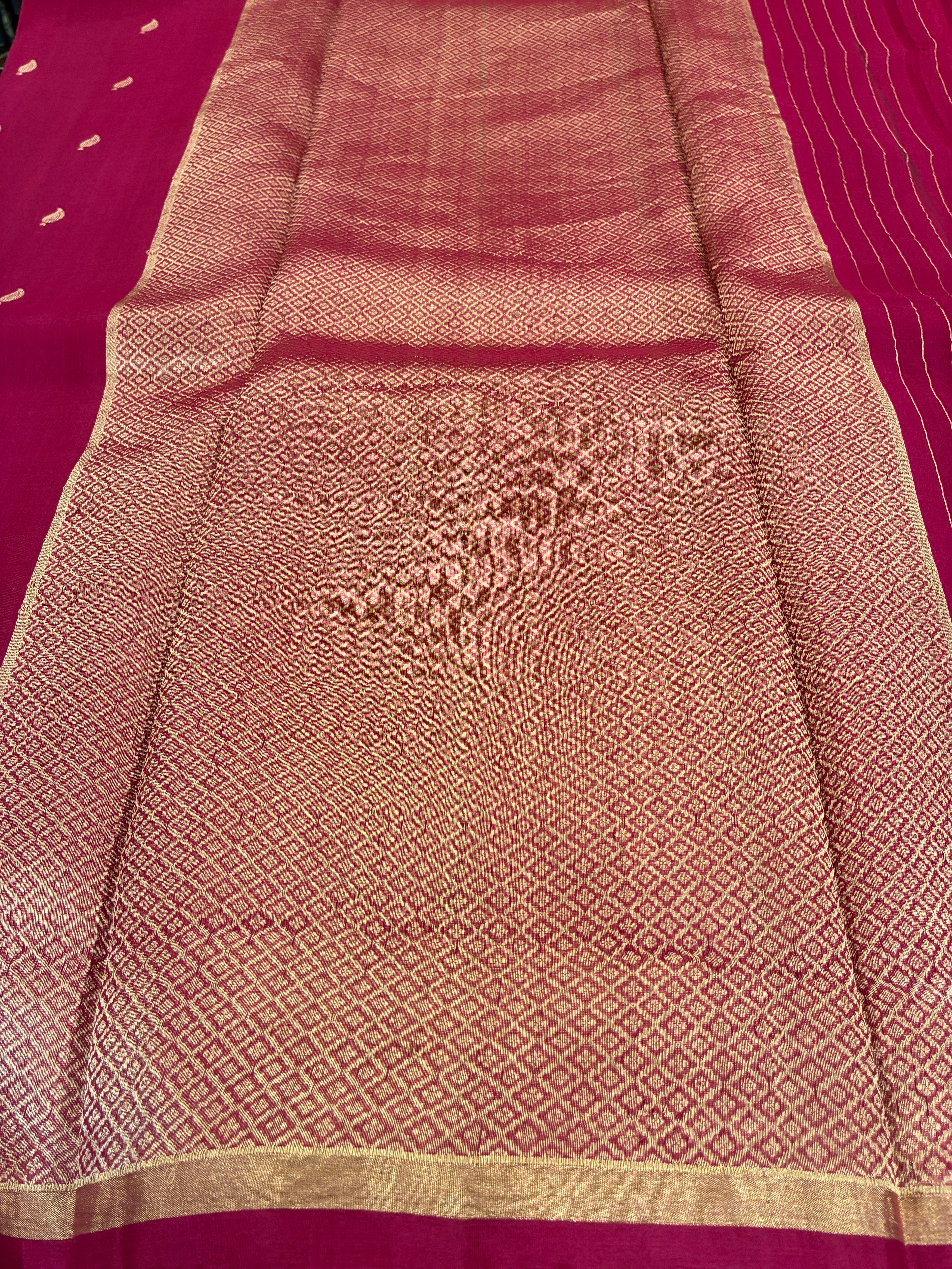 Pure Organza Silk with simple border - Rani Pink