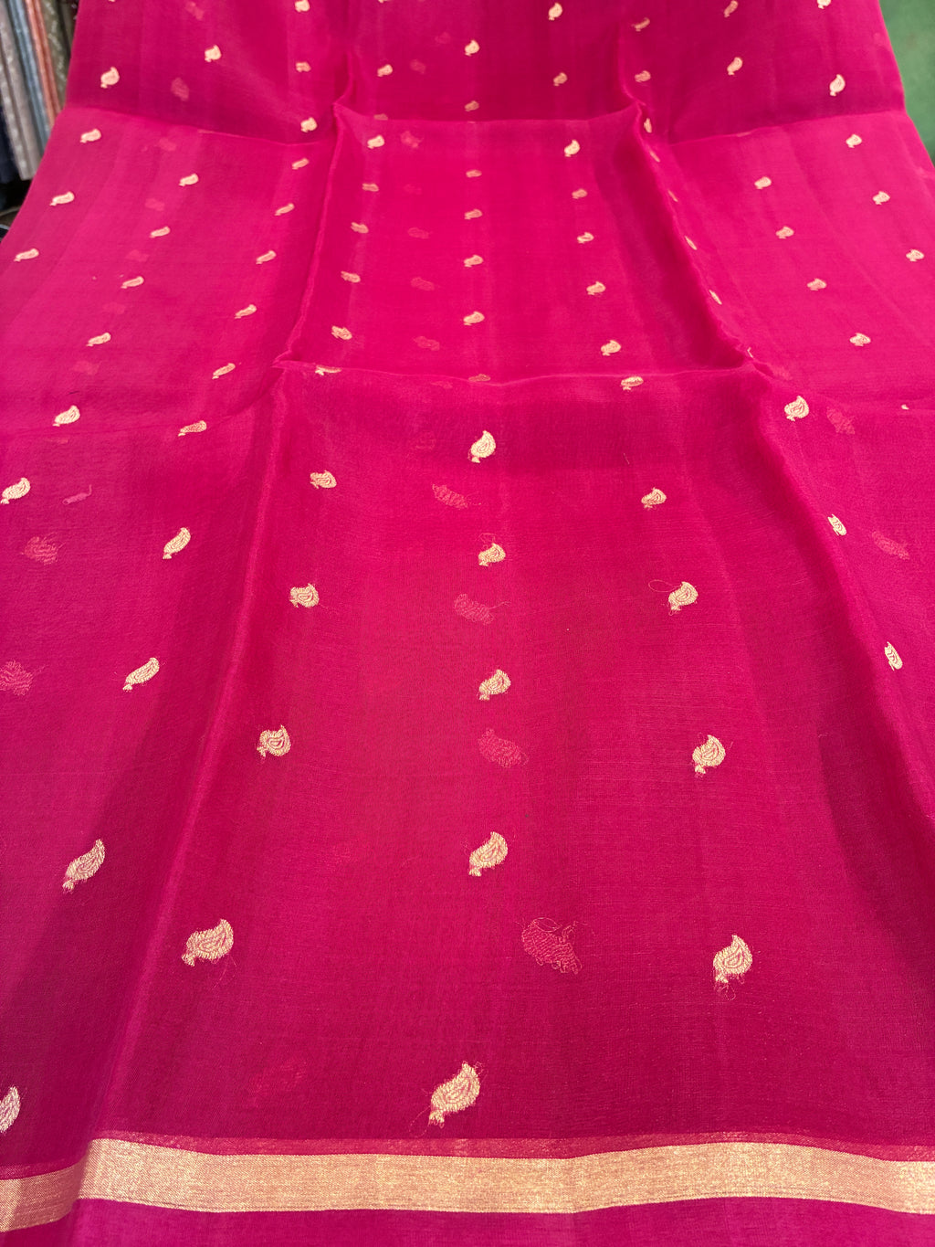 Pure Organza Silk with simple border - Rani Pink