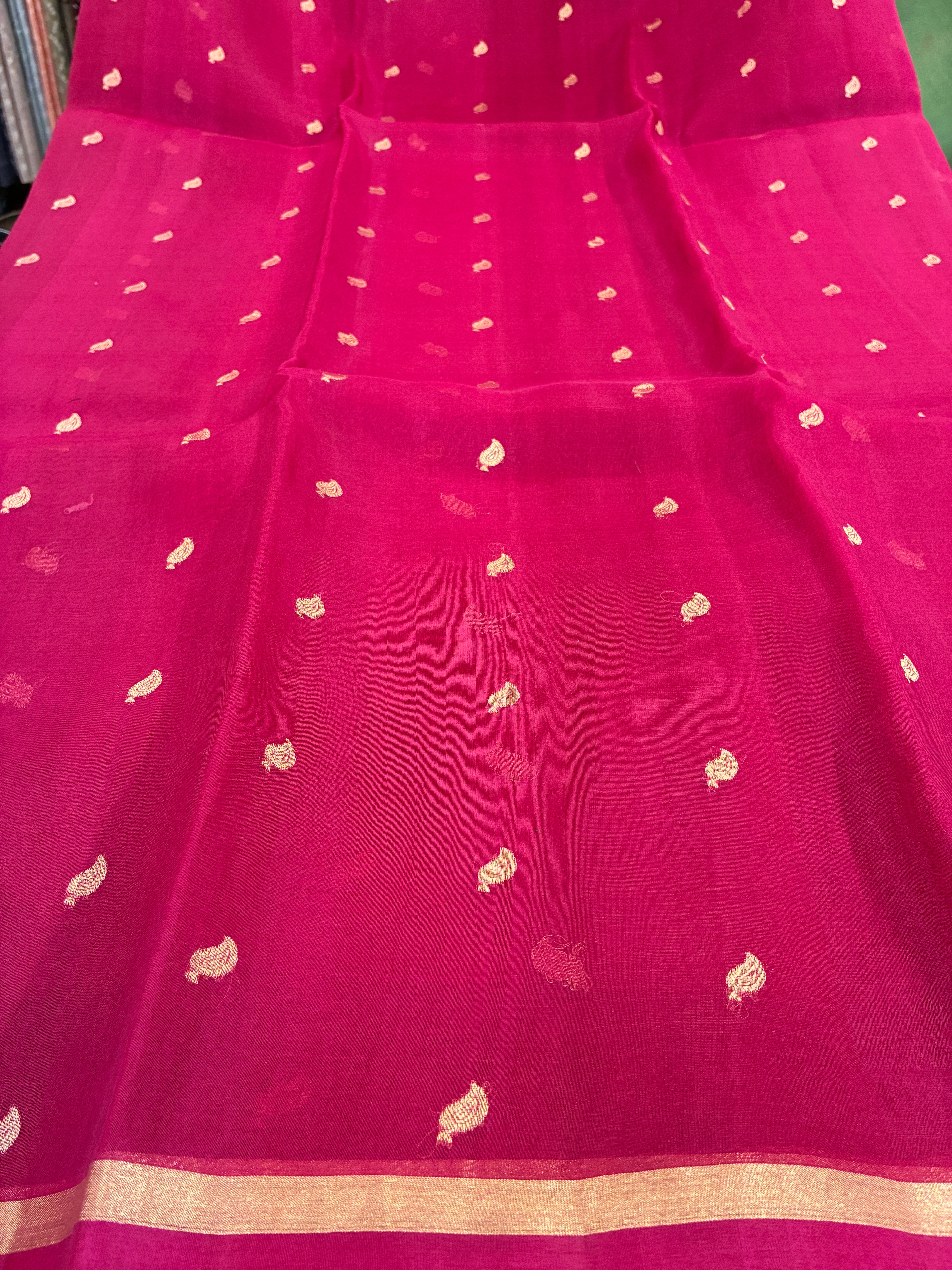Pure Organza Silk with simple border - Rani Pink