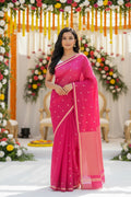 Pure Organza Silk with simple border - Rani Pink