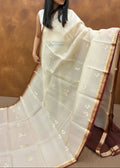 Pure Organza Silk with Contrast border and Pallu - Off white and Brown