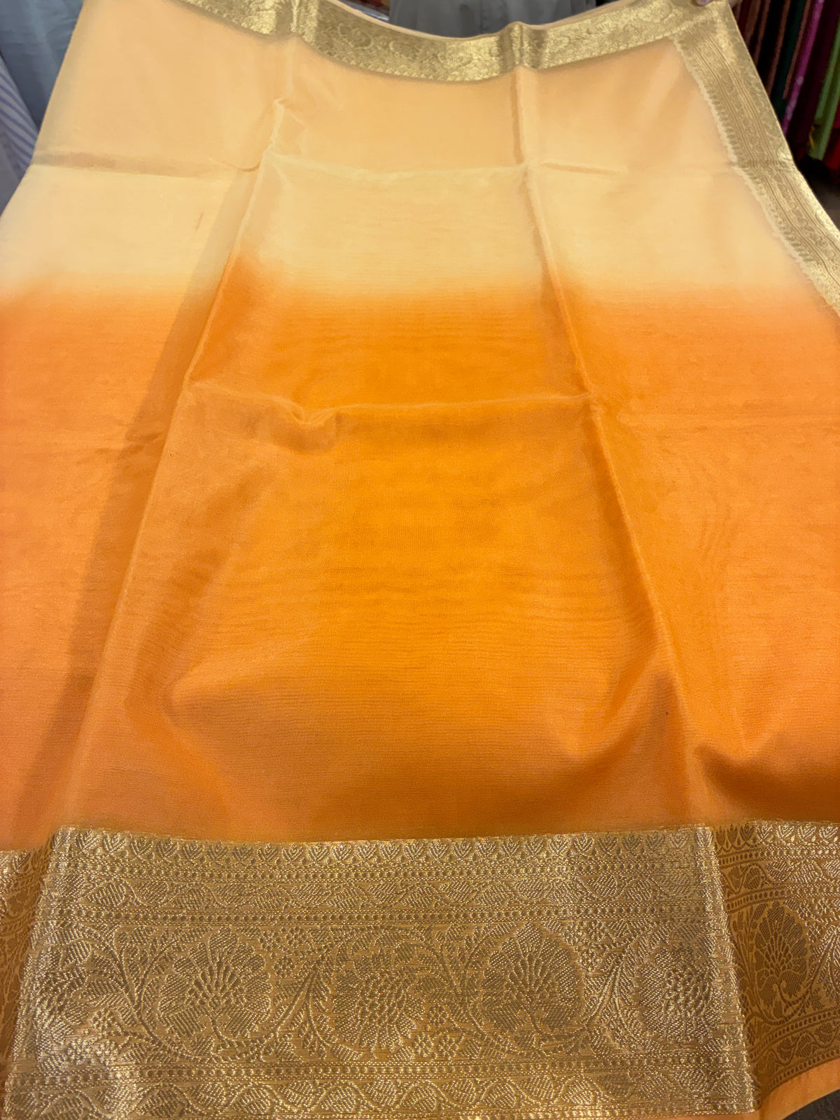 Ombre Banarasi Saree - Light and Dark Orange