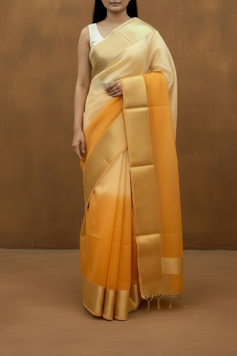 Ombre Banarasi Saree - Light and Dark Orange