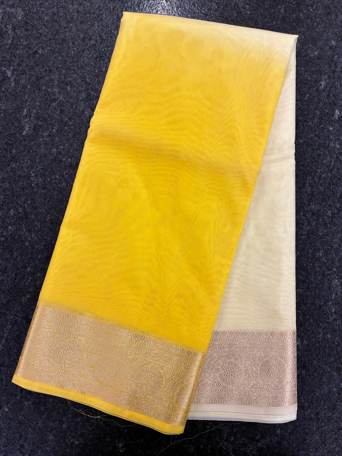 Ombre Banarasi Saree - Light and Dark Yellow