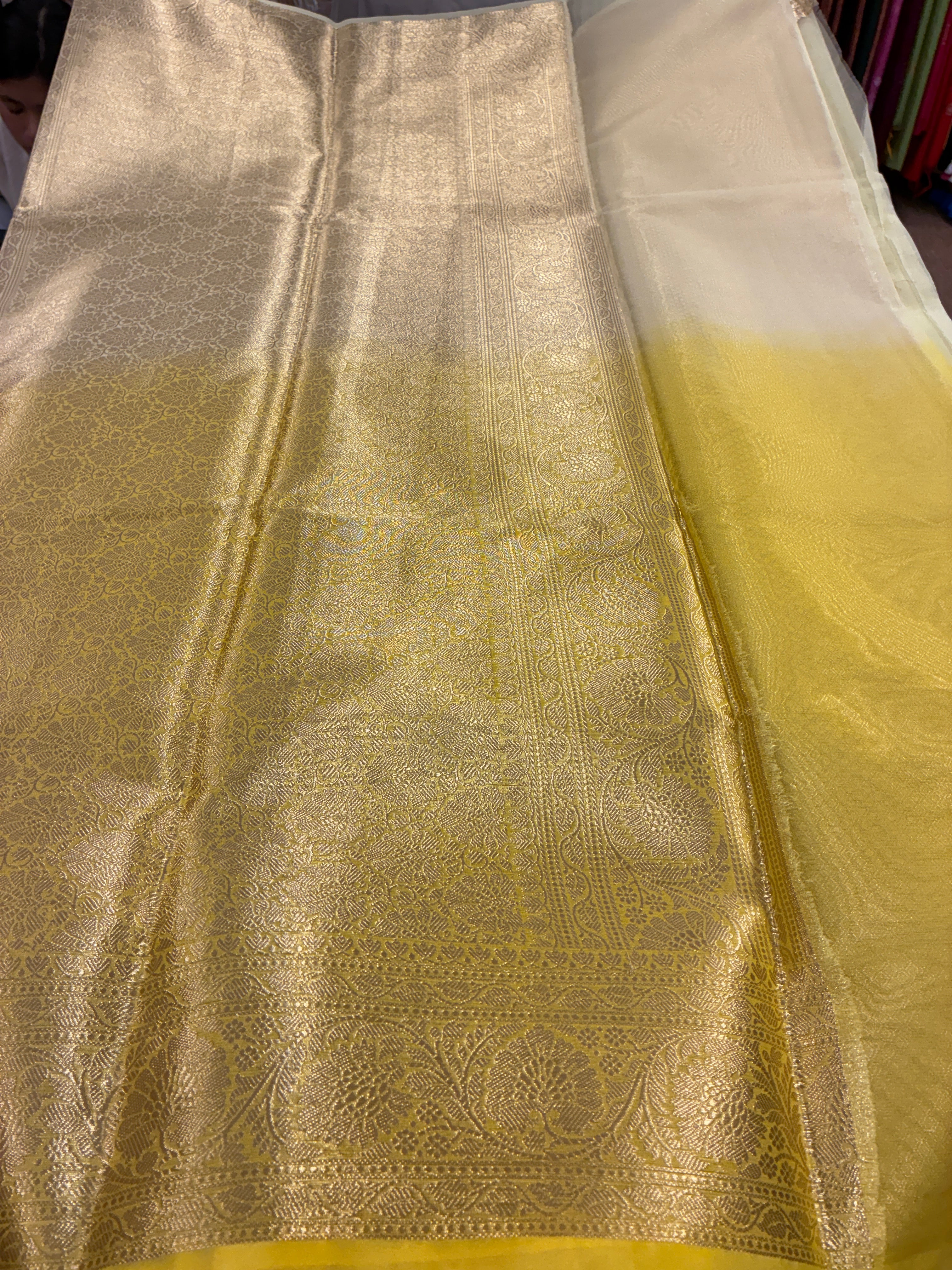 Ombre Banarasi Saree - Light and Dark Yellow