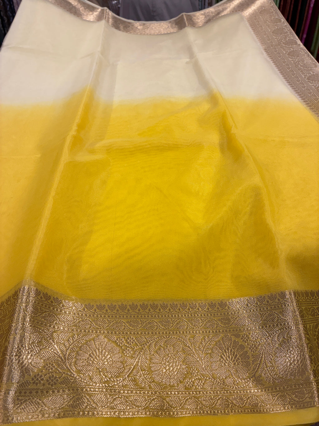 Ombre Banarasi Saree - Light and Dark Yellow