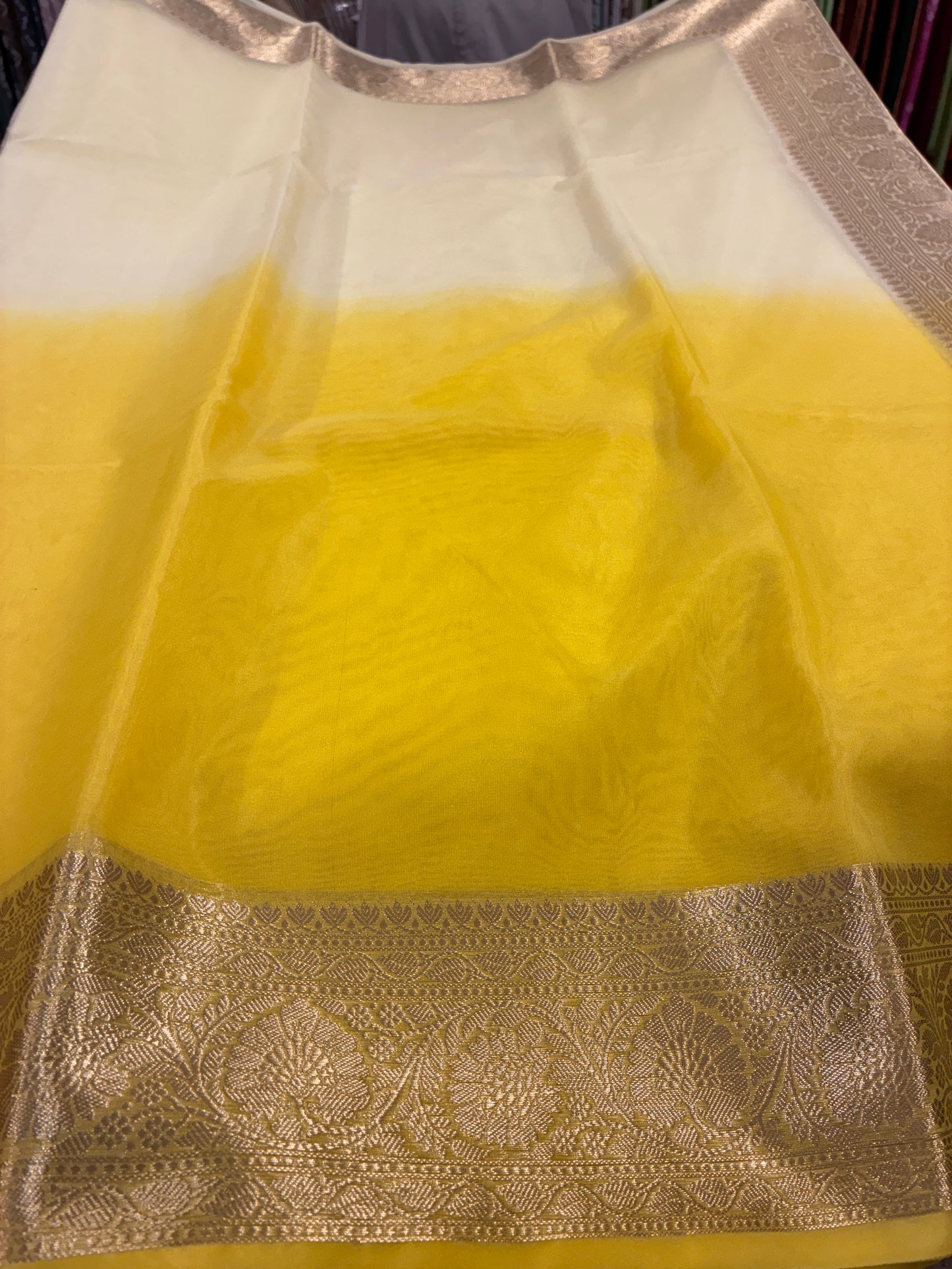 Ombre Banarasi Saree - Light and Dark Yellow