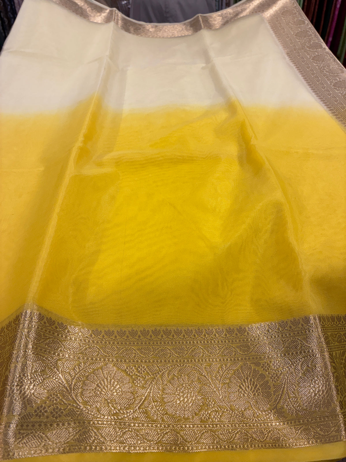 Ombre Banarasi Saree - Light and Dark Yellow