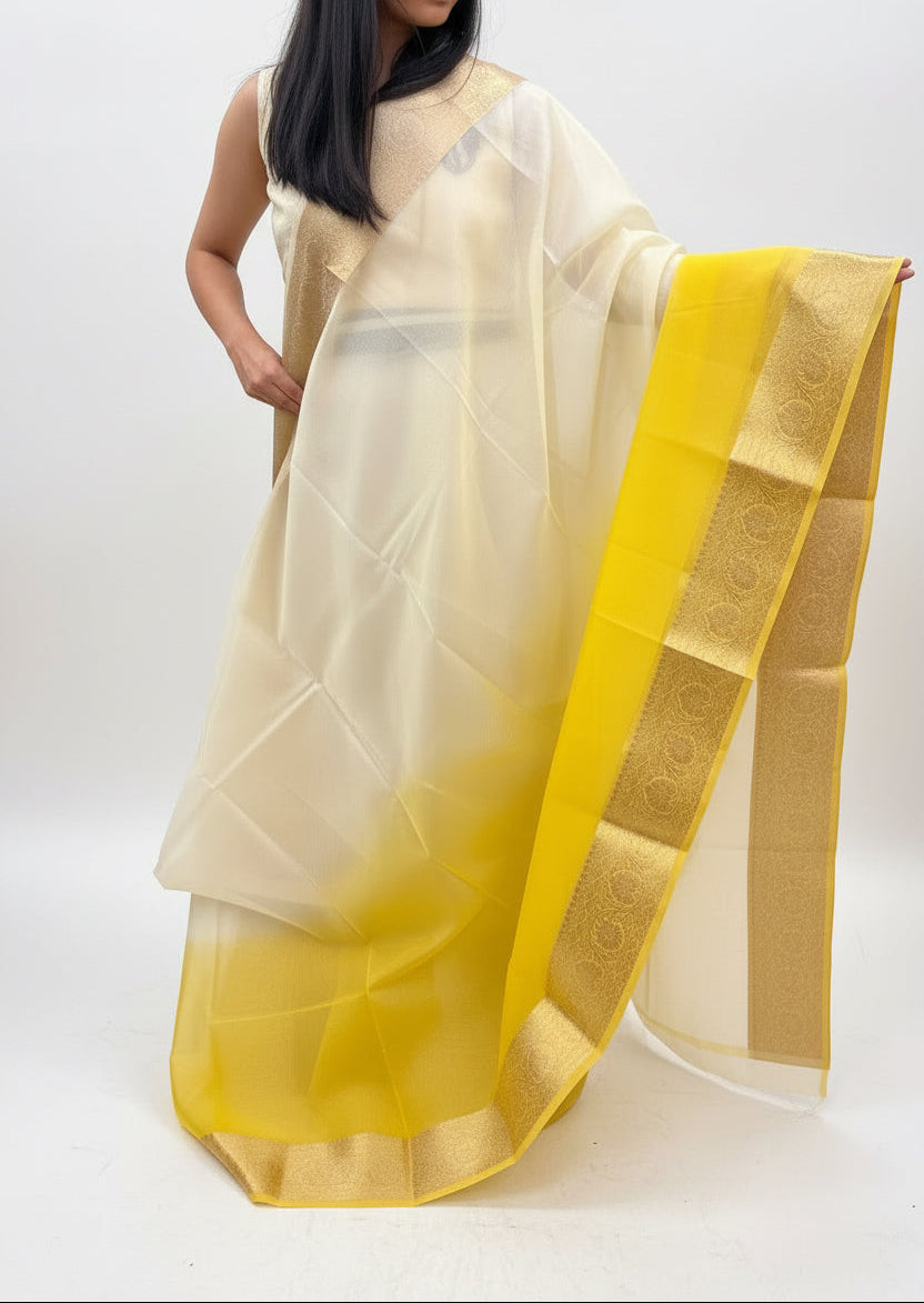 Ombre Banarasi Saree - Light and Dark Yellow