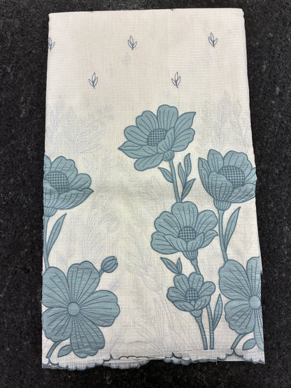 Soft Kota Floral appliqué and embroidery saree - Off white and grey