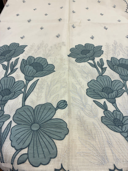 Soft Kota Floral appliqué and embroidery saree - Off white and grey