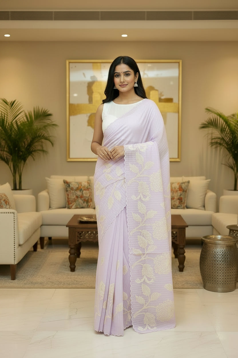Soft Kota embroidery saree - Light Lavender