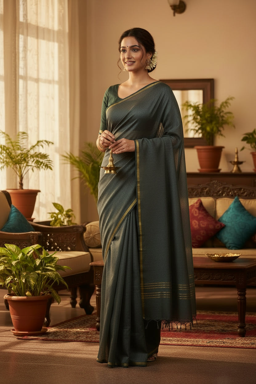 Pure Chanderi Cotton handloom saree - Green