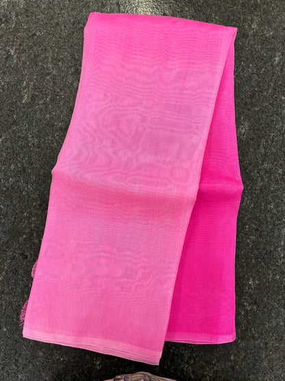 Pure Organza Silk with in Ombre Pink - Light and Dark Pink