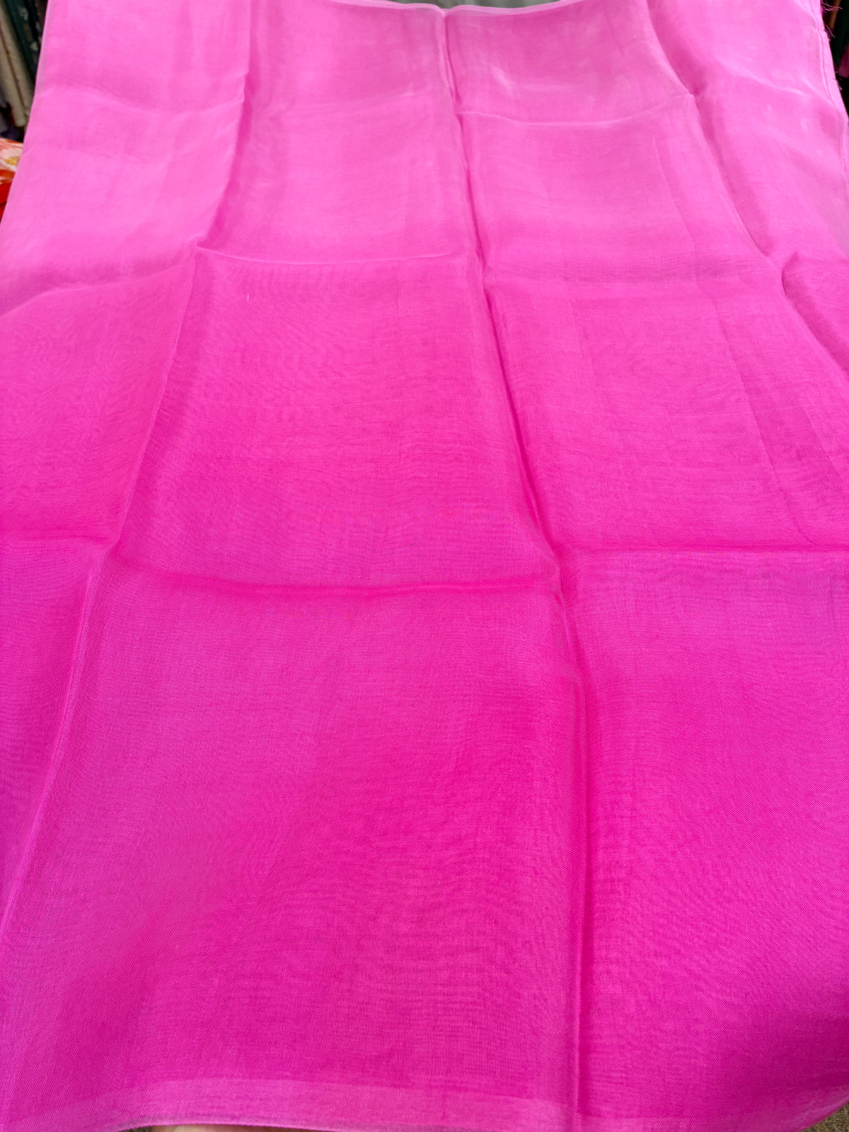 Pure Organza Silk with in Ombre Pink - Light and Dark Pink