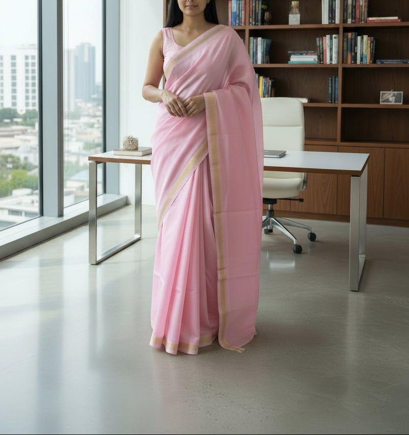 Pure Chanderi Cotton Silk handloom Saree handloom - Baby Pink
