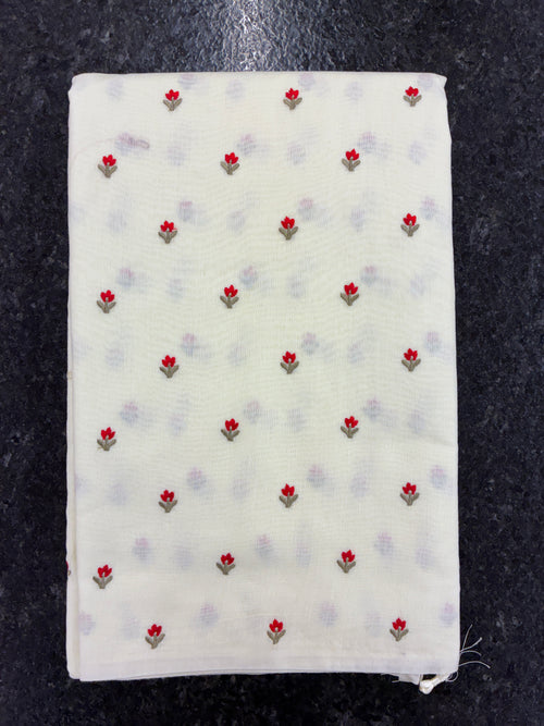 Banna's signature pure cotton saree - Cream and Red flowers