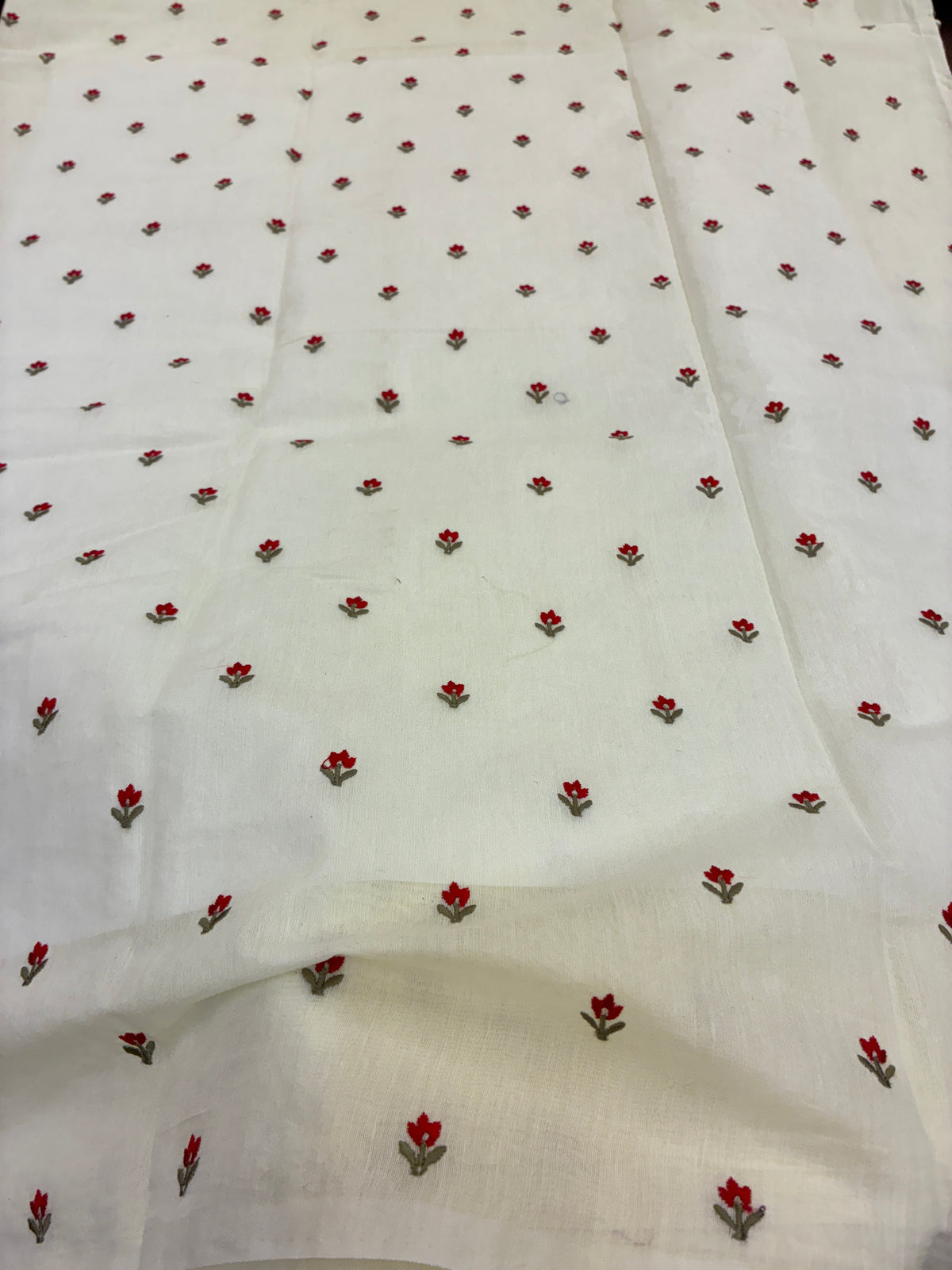 Banna's signature pure cotton saree - Cream and Red flowers