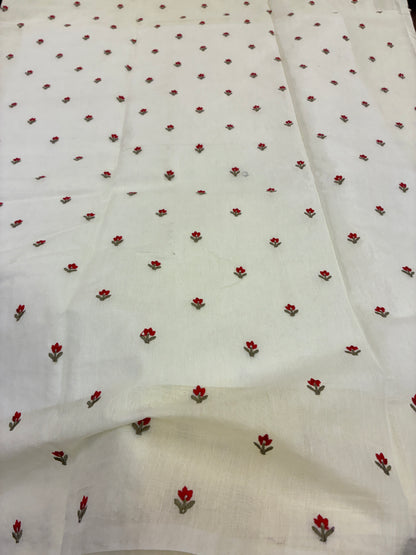 Banna's signature pure cotton saree - Cream and Red flowers