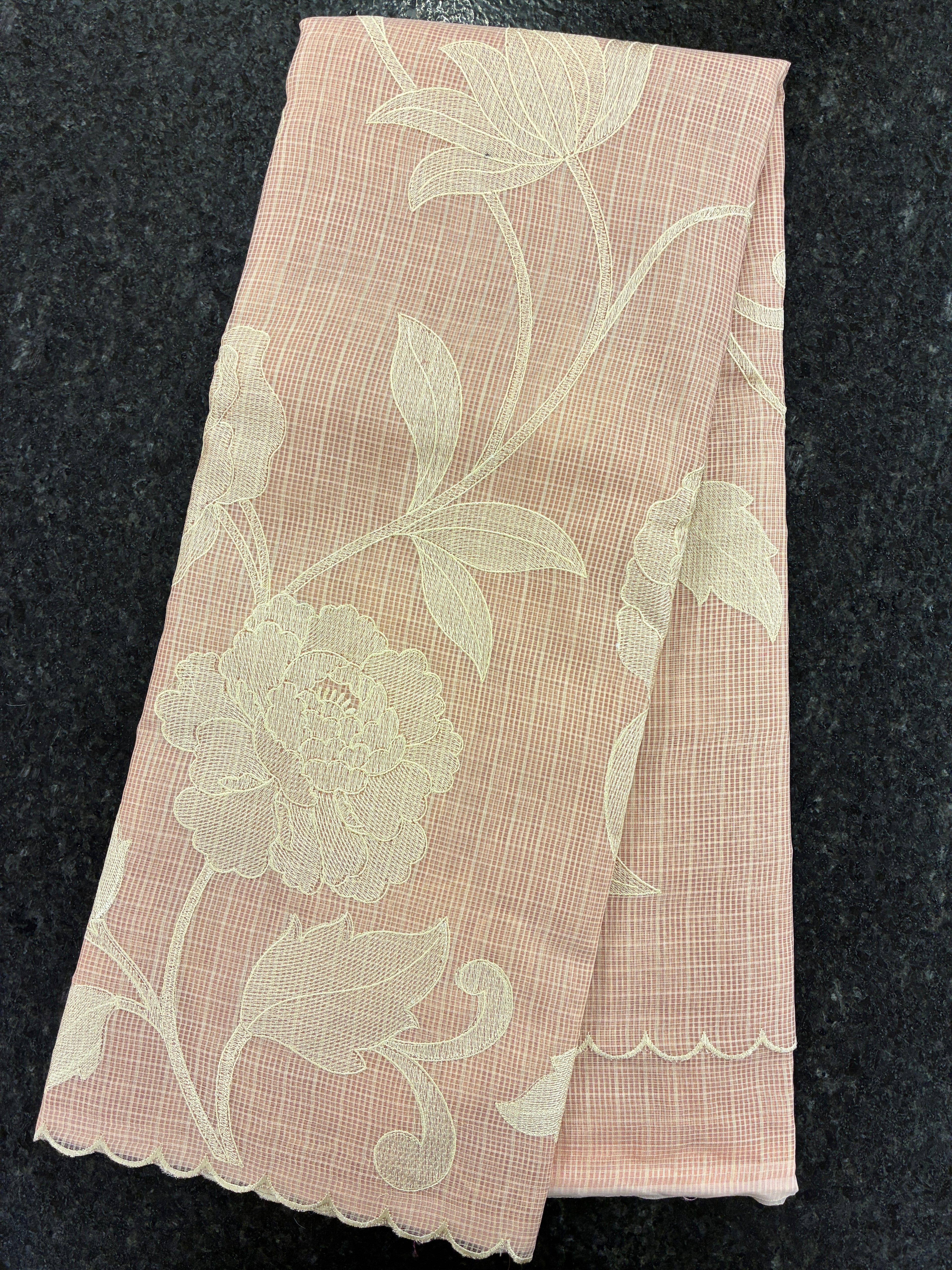 Soft Kota embroidery saree - Light Peach