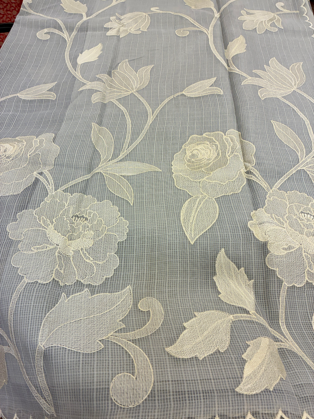 Soft Kota embroidery saree - Light Grey