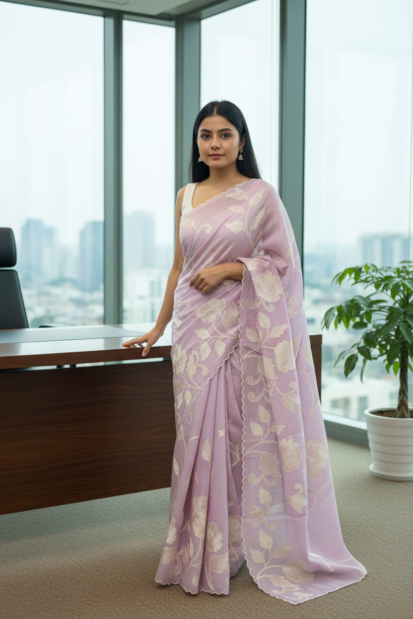 Soft Kota embroidery saree - Lavender