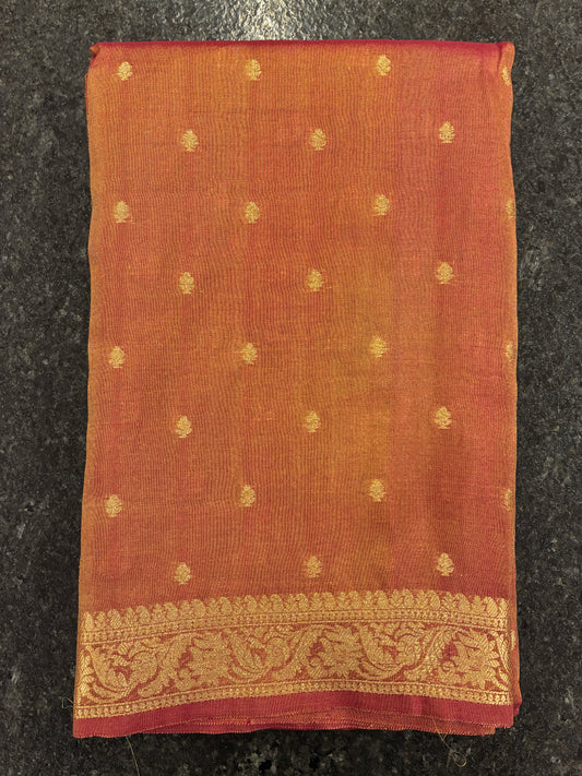 Tissue Silk woven traditional Banarasi saree - Rust Brown