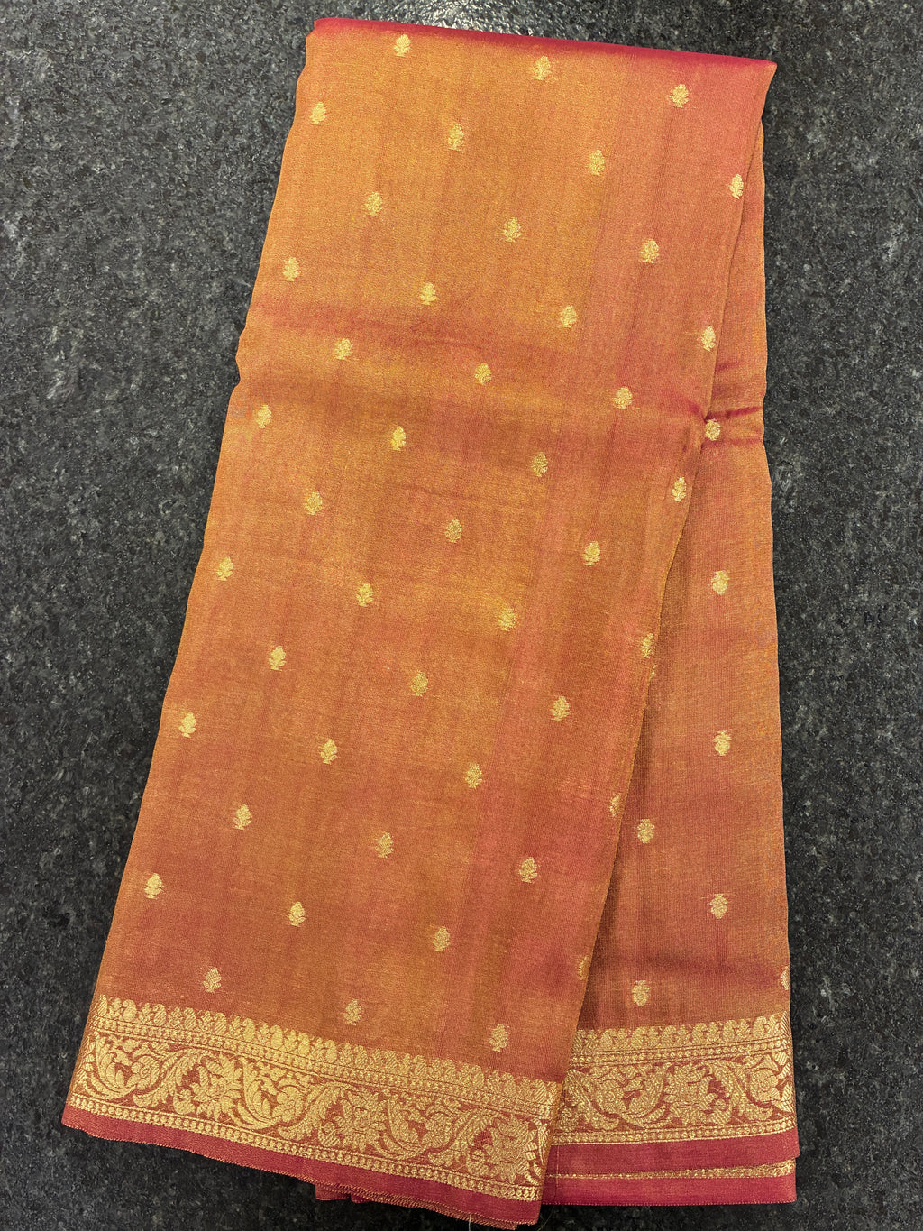 Tissue Silk woven traditional Banarasi saree - Rust Brown