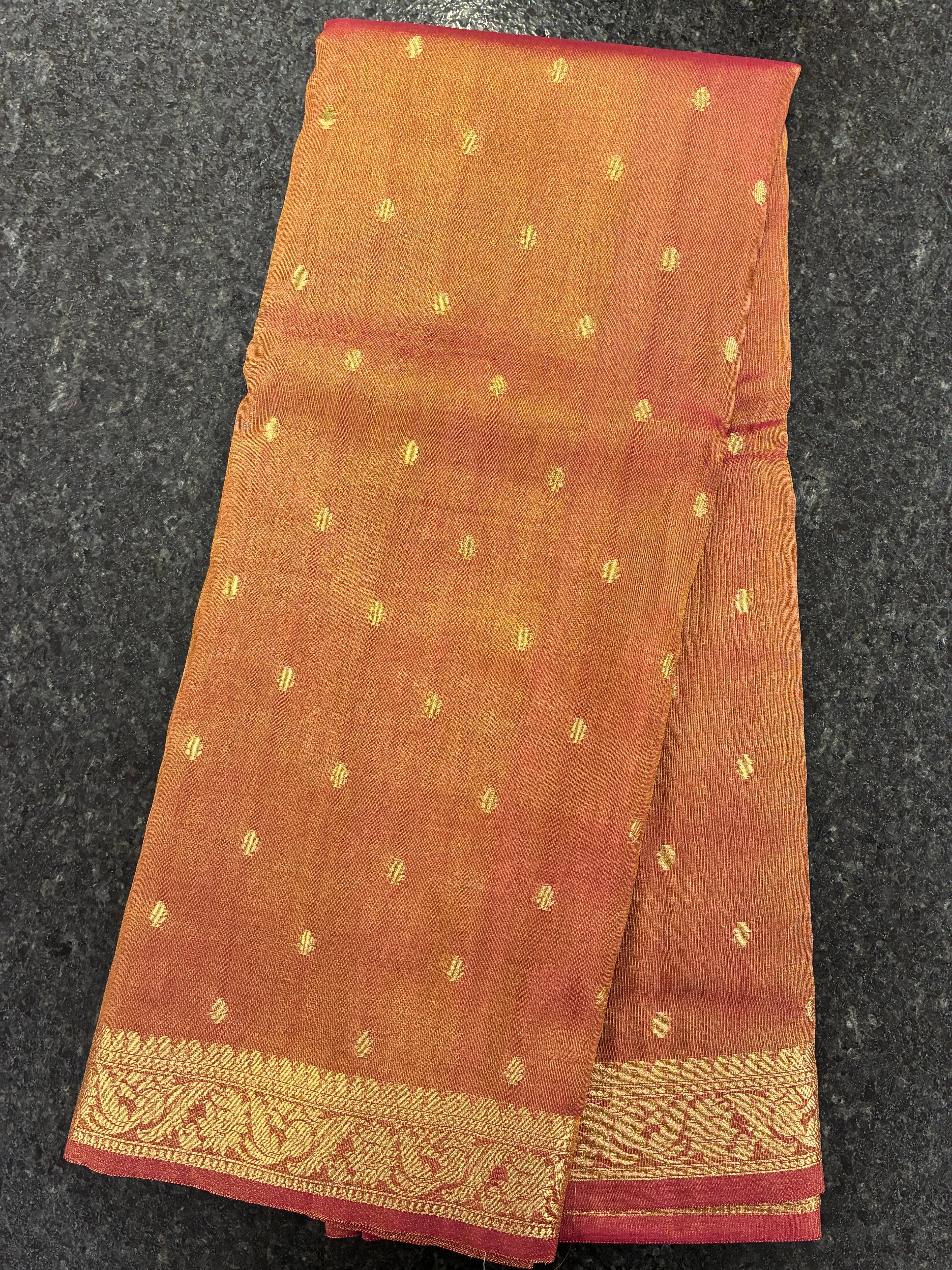 Tissue Silk woven traditional Banarasi saree - Rust Brown
