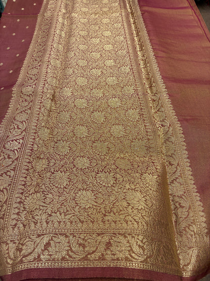Tissue Silk woven traditional Banarasi saree - Rust Brown