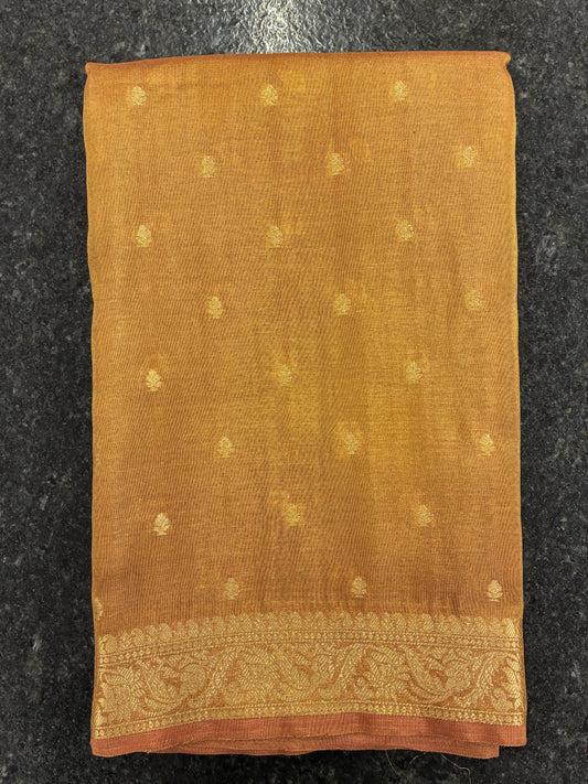 Tissue Silk woven traditional Banarasi saree - Copper Brown