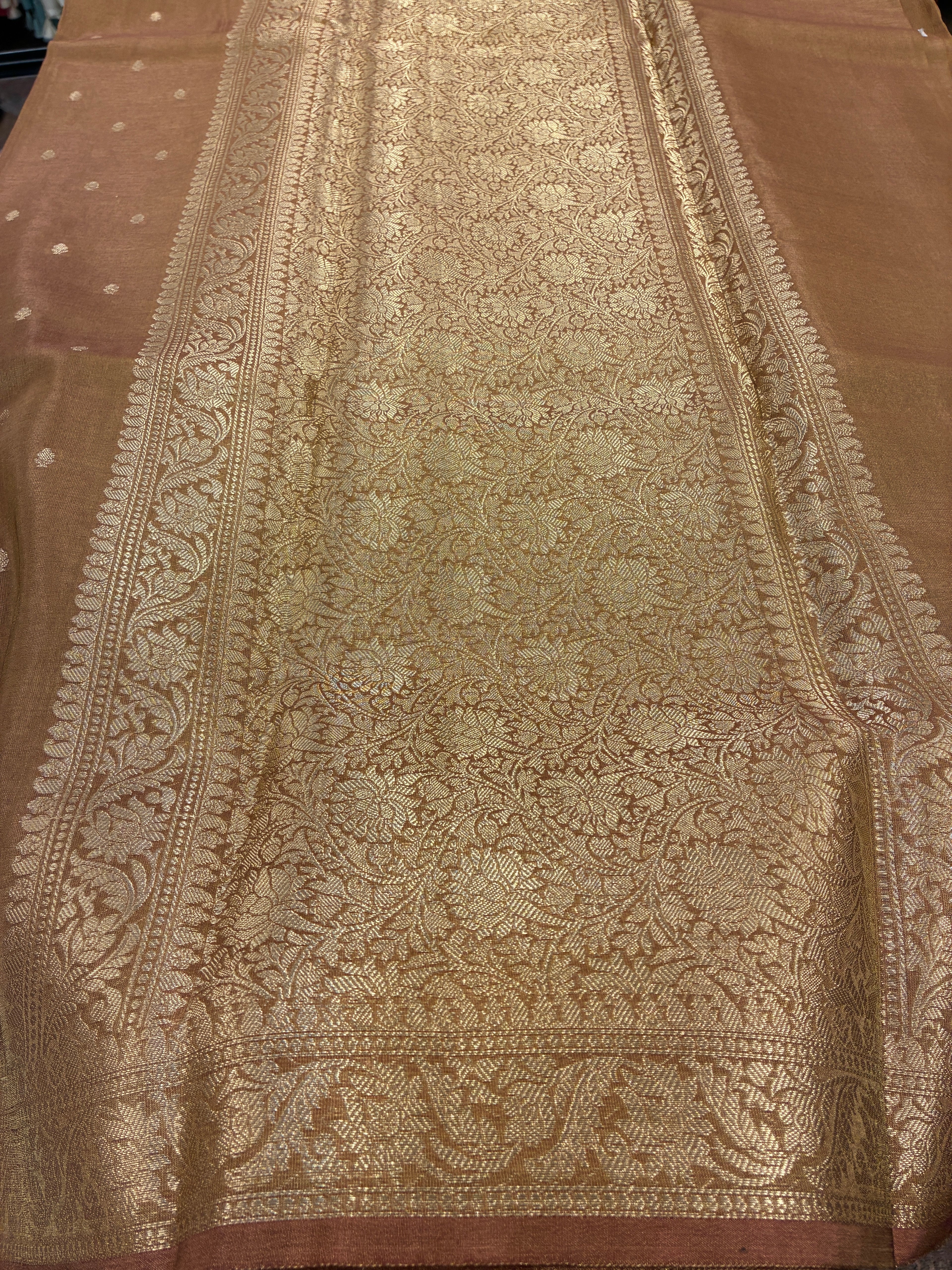 Tissue Silk woven traditional Banarasi saree - Copper Brown