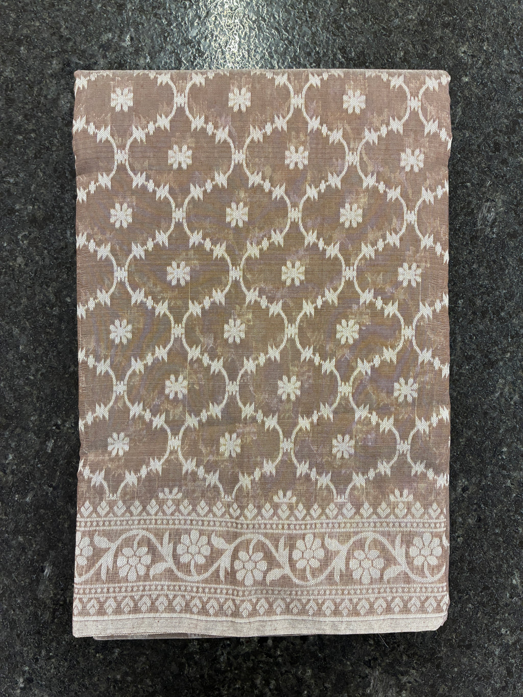 Jamdhani Cotton Saree with Silk thread work (Resham) - Light Brown