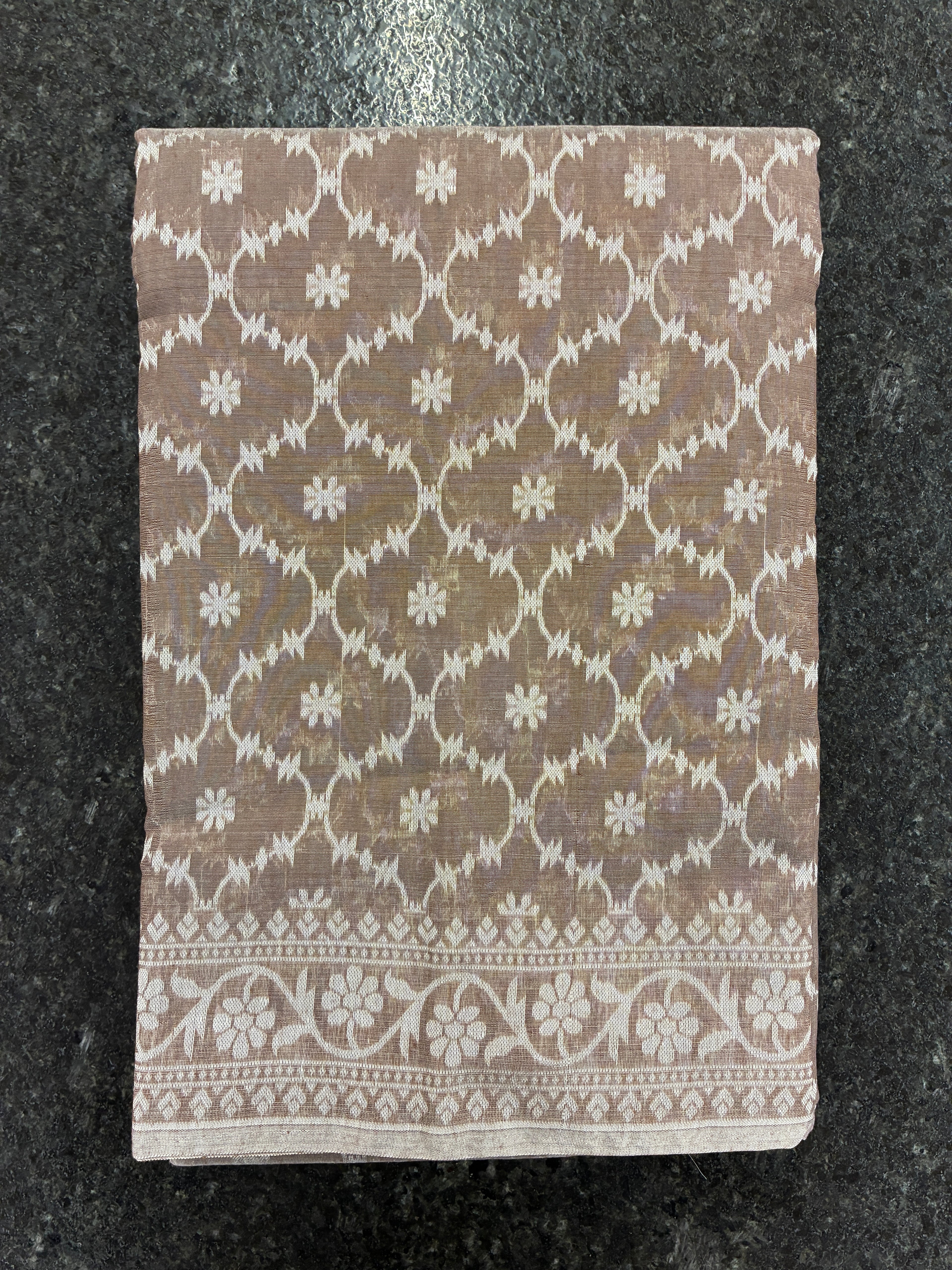 Jamdhani Cotton Saree with Silk thread work (Resham) - Light Brown