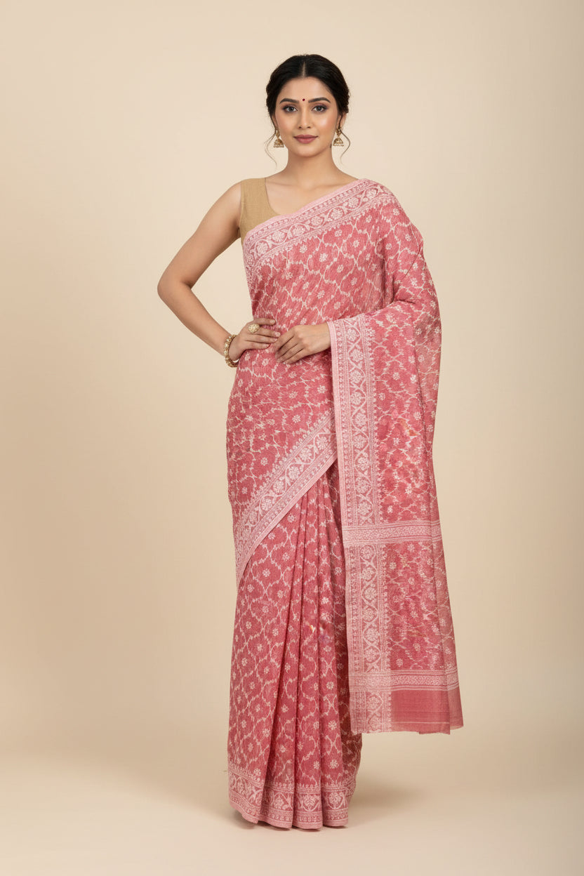 Jamdhani Cotton Saree with Silk thread work (Resham) - Light Grape