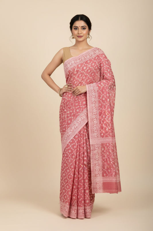 Jamdhani Cotton Saree with Silk thread work (Resham) - Light Grape