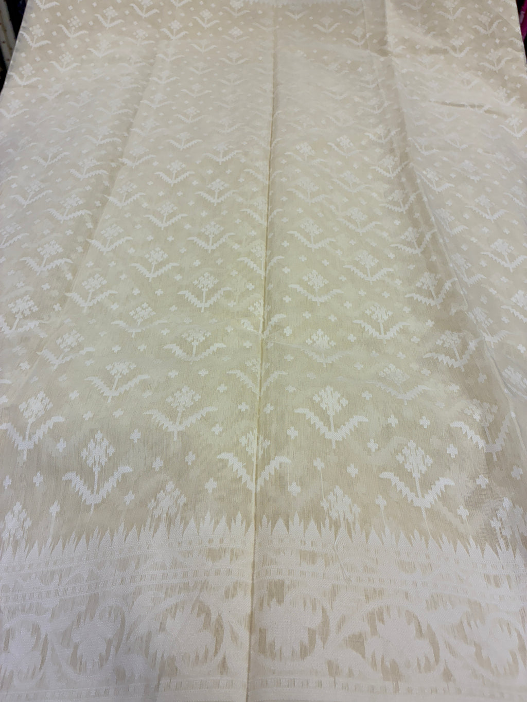 Jamdhani Cotton Saree with Silk thread work (Resham) - Lemon Yellow