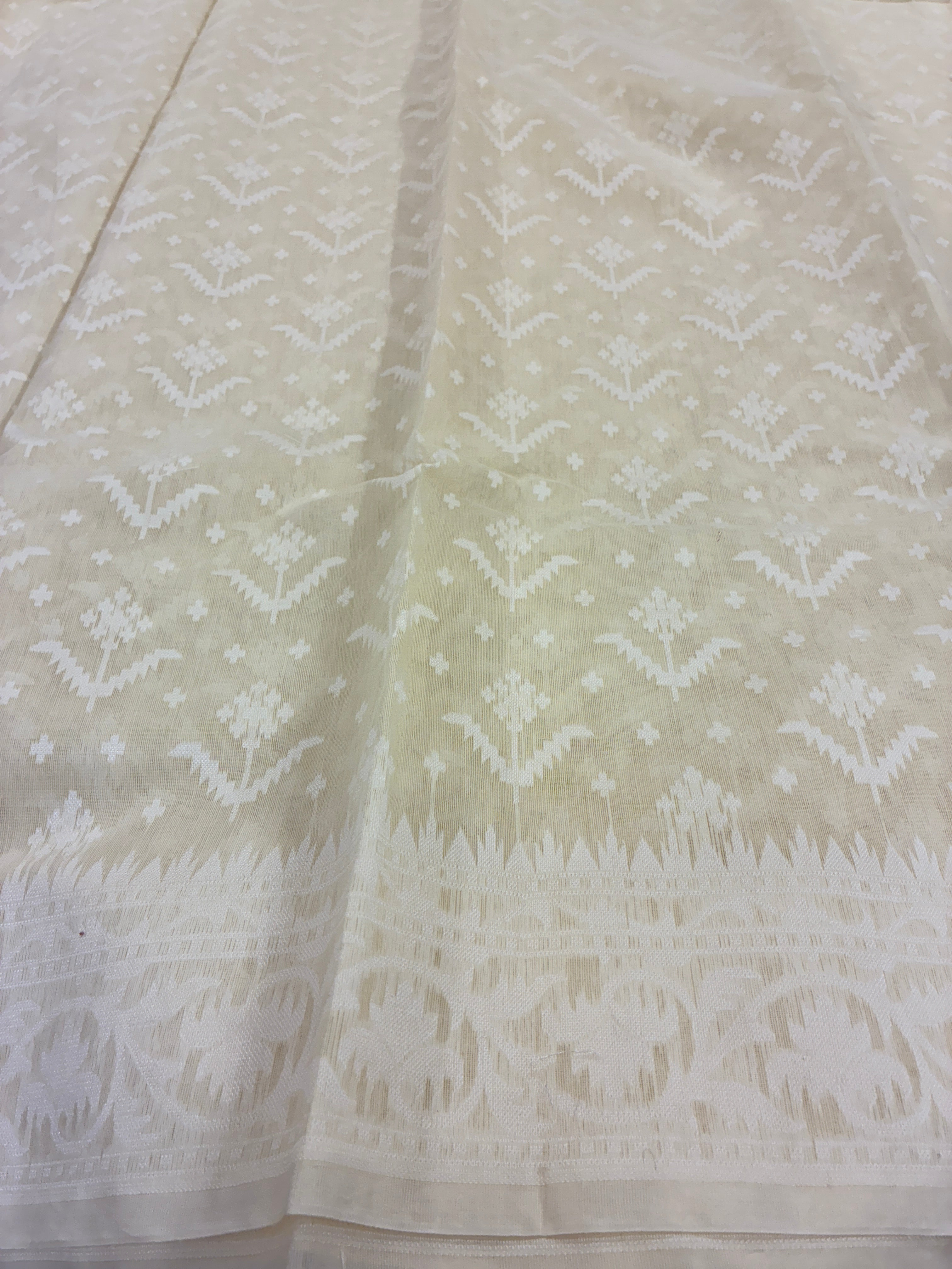Jamdhani Cotton Saree with Silk thread work (Resham) - Lemon Yellow