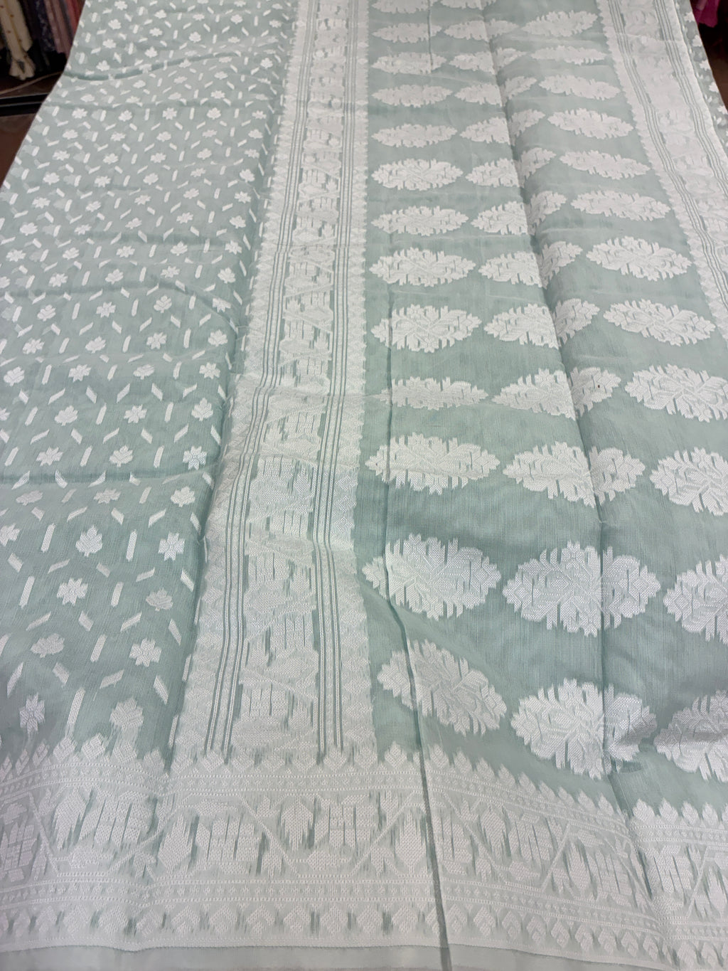Jamdhani Cotton Saree with Silk thread work (Resham) - Sky Blue