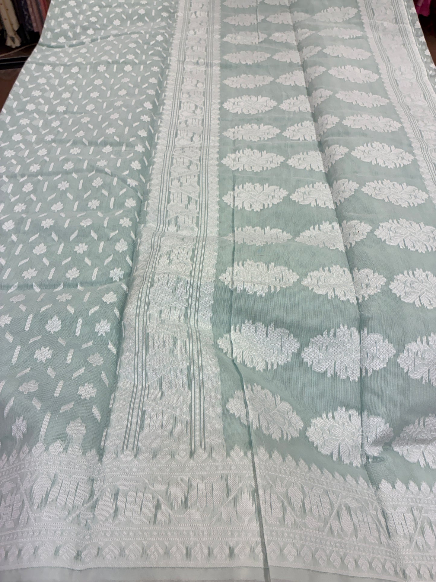 Jamdhani Cotton Saree with Silk thread work (Resham) - Sky Blue